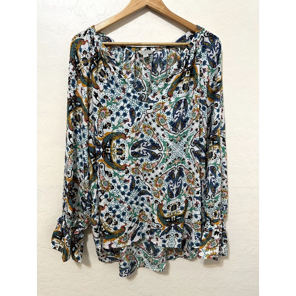 Belle & Sky Womans Long Sleeve Top Size 2XL Peacock Print Boho Artsy Hippie Y2K